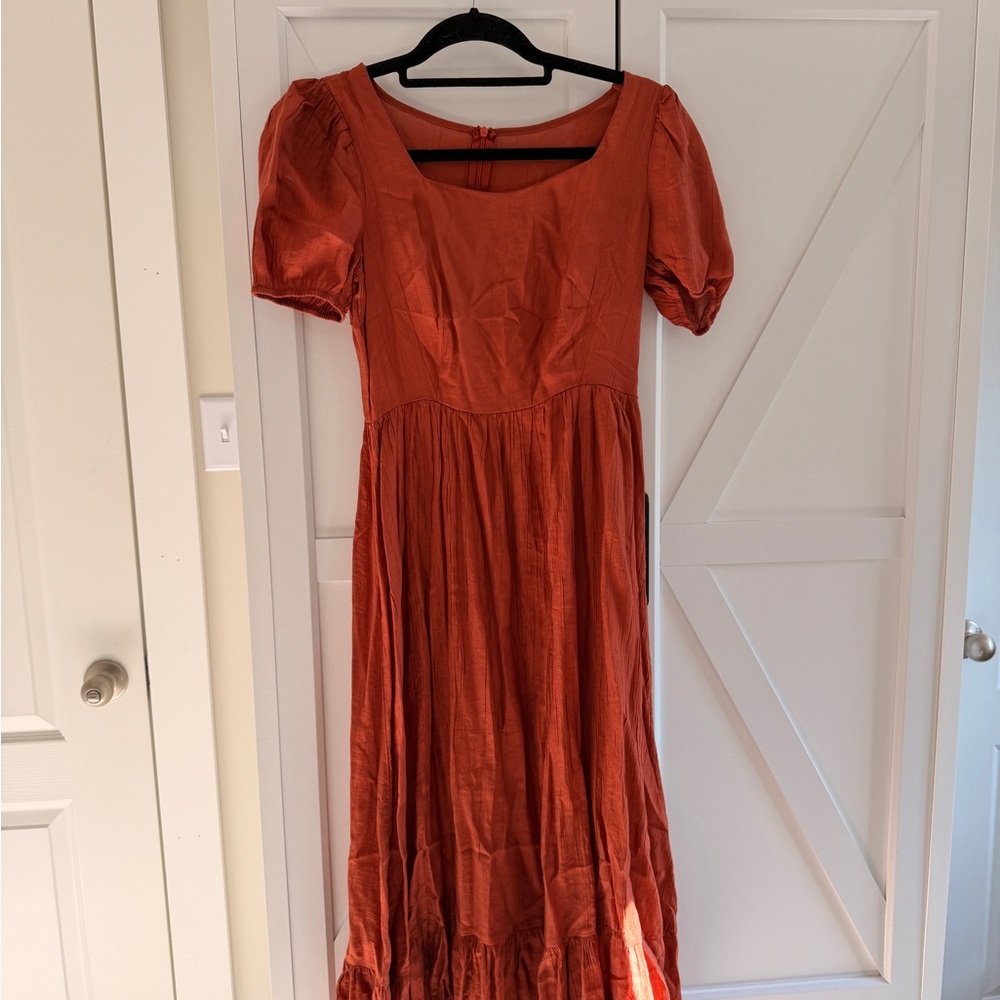 Rust Orange Puff Sleeve Dress